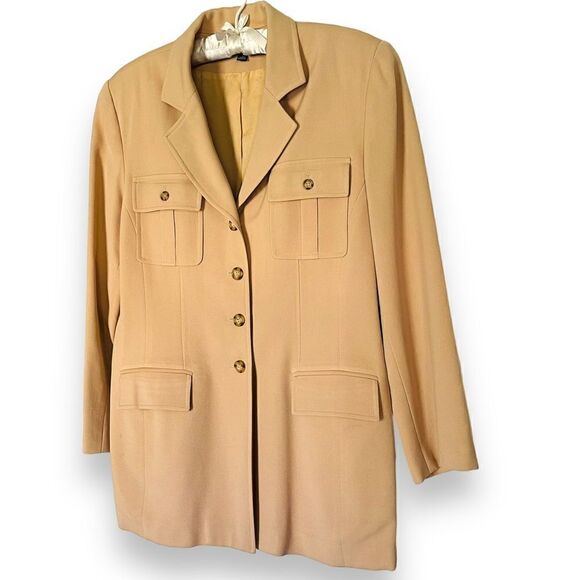 Vintage Kasper&Co. ASL Camel Single Breasted Flap Pocket Lined Wool Blazer - Picture 4 of 16